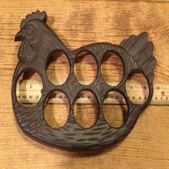 Black Cast Iron Chicken Egg Holder 0731B - Picture 11 of 14